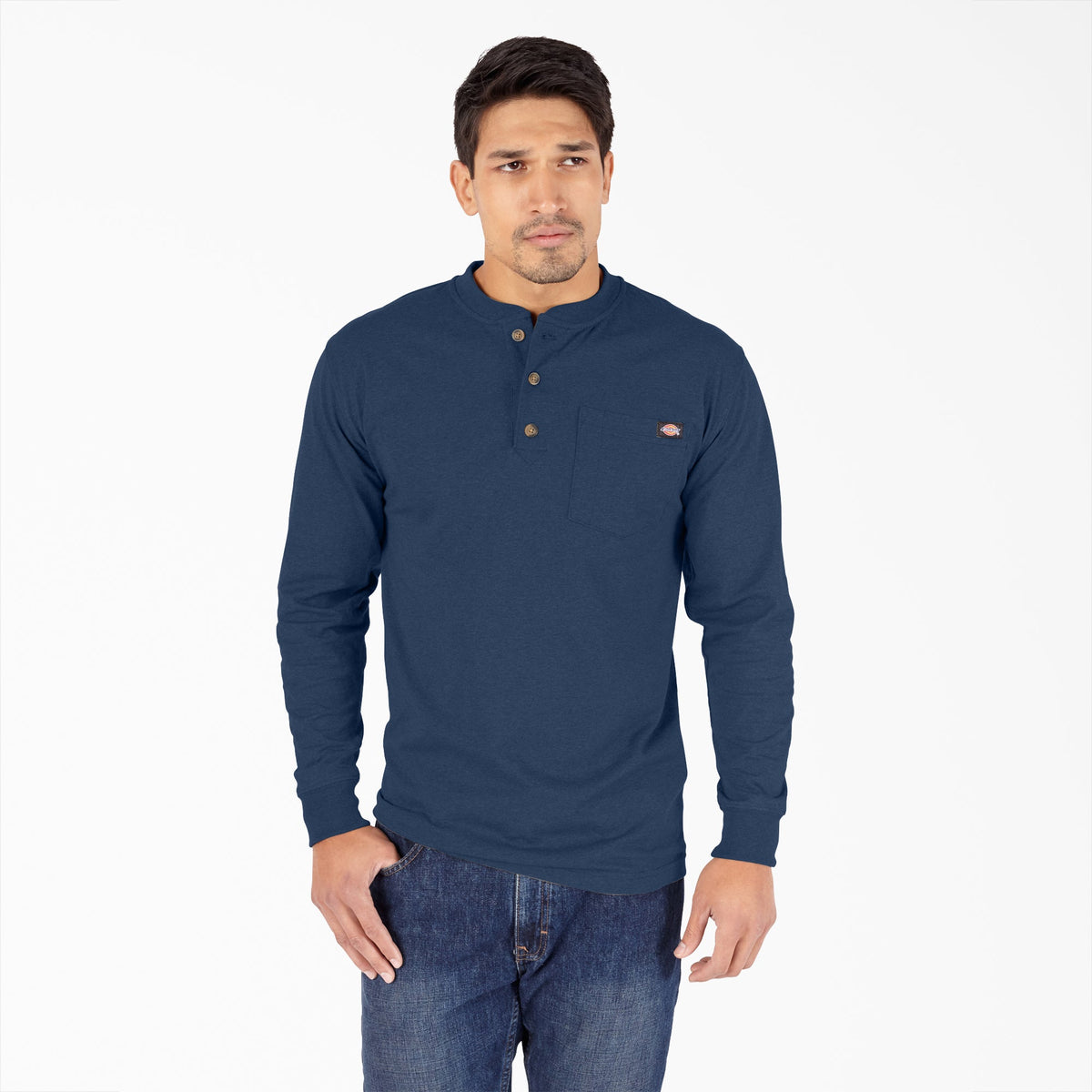 "Heavyweight Heathered Long Sleeve Henley T-Shirt"