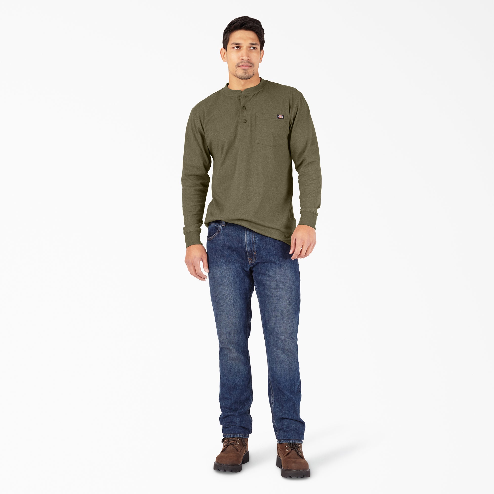 "Heavyweight Heathered Long Sleeve Henley T-Shirt"