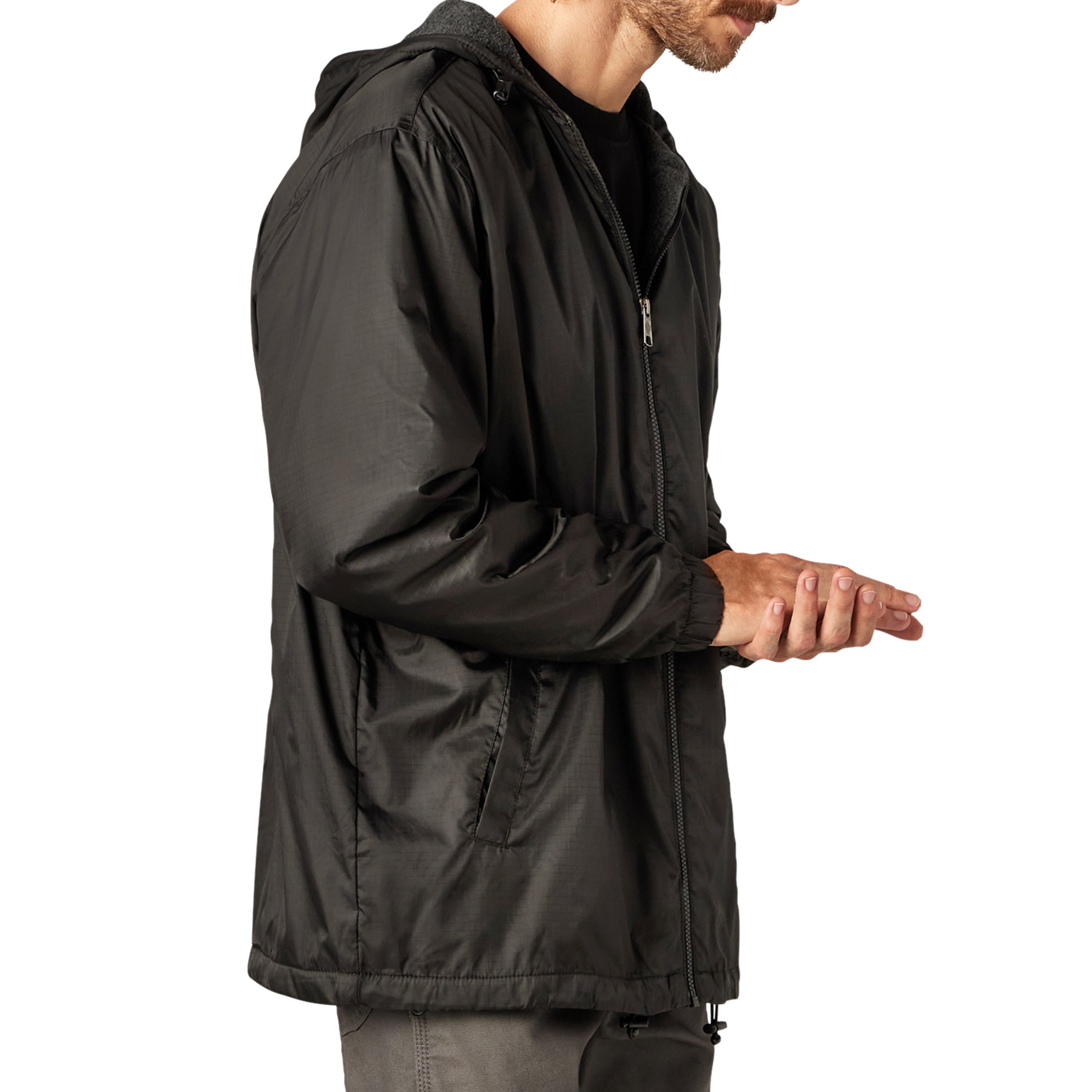 "Fleece Lined Nylon Hooded Jacket"